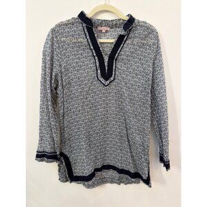 Saint Tropez West Womens Long Sleeve Cotton Printed Tunic Top Navy & White L